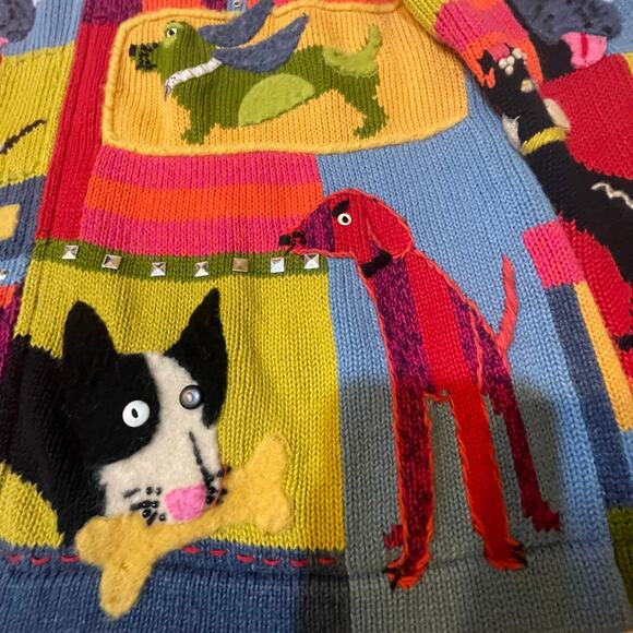 Fun Colorful Patchwork Colorblock Dog Susan Bristol Cotton Appliqué Sweater S - Picture 6 of 9